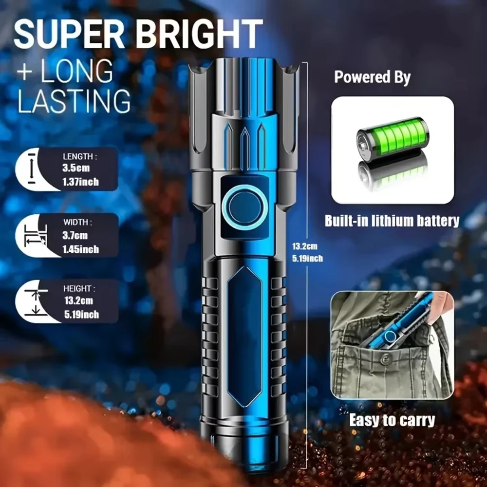 슈퍼 밝은 LED 손전등 전술 줌 기능이 있는 USB  - Outdoor Adventure Trips 리뷰 및 가격