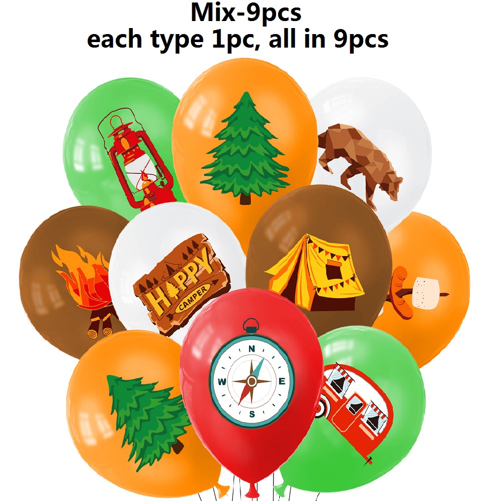 9pcs 해피 캠핑 풍선, 야외 모험 녹색 갈색 라텍스 - Outdoor Adventure Birthday Party 리뷰 및 가격