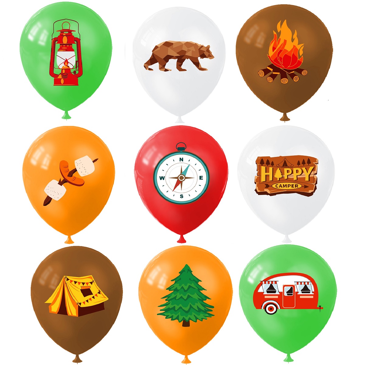 9pcs 해피 캠핑 풍선, 야외 모험 녹색 갈색 라텍스 - Outdoor Adventure Birthday Party 리뷰 및 가격